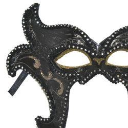 Black and Silver Venetian Men Masquerade Mask with Gold Glitter Design 
