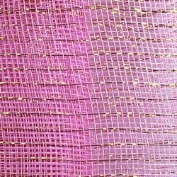 21in x 30ft Pink Mesh Ribbon/ Netting w/ Gold Metallic Stripes