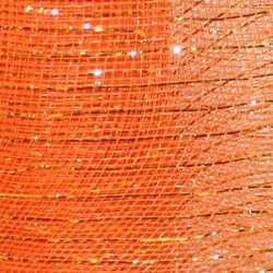 21in x 30ft Orange Mesh Ribbon/ Netting w/ Gold Metallic Stripes