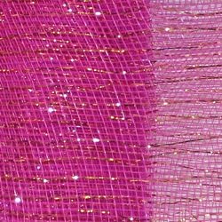 21in x 30ft Hot Pink Mesh Ribbon w/ Metallic Gold Stripes