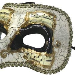 Hand Painted Venetian Masquerade Mask with Musical Notes Design