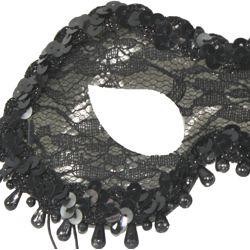 Black Lamei Masquerade Mask with Lace and Beads