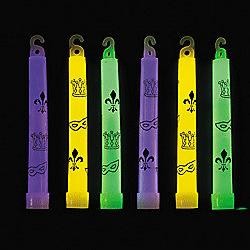 6in Mardi Gras Print Glow Sticks