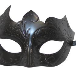 Black Masquerade Mask with Black Glitter Scrollwork
