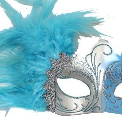 Light Blue and Silver Masquerade Mask with Light Blue Feathers