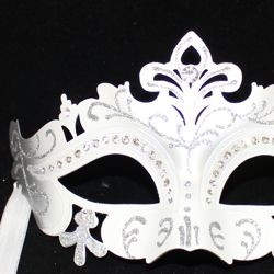 White and Silver Masquerade Mask With Rhinestones