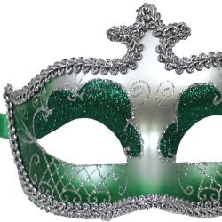 Green and Silver Venetian Masquerade Mask With Glittery Scrollwork