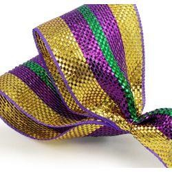 4in x 75ft Premium Mardi Gras Stripes Mesh Ribbon/ Netting
