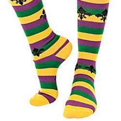 Mardi Gras Striped Knee Socks w/ Fleur-De-Lis Design