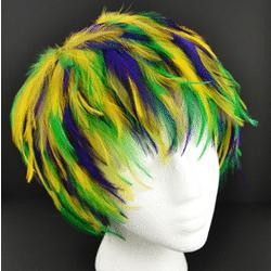 Hackle Feather Wig Purple/ Green/ Gold