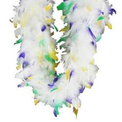 7-8in Wide 6ft Long 45 grams Chandelle Boa White with Mardi Gras Tips