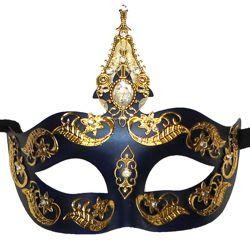 Venetian Masquerade Mask with Metal Laser Cut Decoration and with Rhinestones