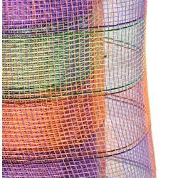 21in x 30ft Plaid Metallic Purple/ Orange/ Green Mesh Ribbon/ Netting