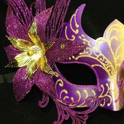 Purple and Gold Venetian Masquerade Mask with Purple Metal Laser Cut