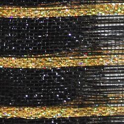 21in x 30ft Deluxe Metallic Black/ Thin Laser Gold Stripes Mesh Ribbon/ Netting