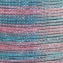 21in x 30ft Thin Stripe Metallic Baby Pink/ Baby Blue Mesh Ribbon/ Netting
