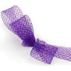 1.5in x 90ft Deco Flex Mesh Ribbon: Purple w/ Laser Purple Foil