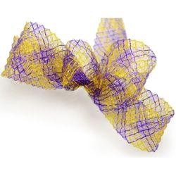 1.5in x 90ft Deco Flex Mesh Ribbon: Purple/ Yellow Plaid