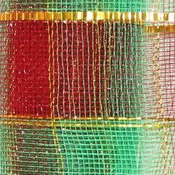 21in x 30ft Plaid Metallic Red/ Green Mesh Ribbon/ Netting