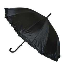 21in Long Nylon Black Umbrella with Frilly Edge