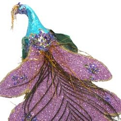 11in Long x 6in Wide Purple Glittered Peacock 