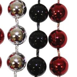 7mm 33in Red, Black, and Silver Mardi Gras Beads 