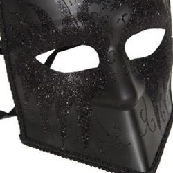 Black Venetian Man Masquerade Mask Full Face, 6in Wide x 7in Tall