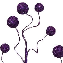 28in Glittered Purple Balls Decorative Stem 