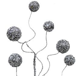 28in Glittered Silver Balls Decorative Stem 