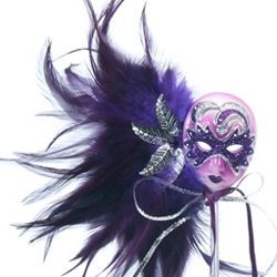 12in Carnival Feathered Purple Mask Decoration/ Doll on Stick