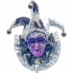 11 1/2in Carnival Purple Mask Decoration/ Jester Face Doll On Stick