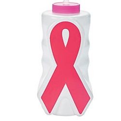 7in Plastic Pink Ribbon Molded Water Bottle