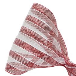 10in Wide x 30ft Long Metallic Red/ White Stripe Mesh Ribbon