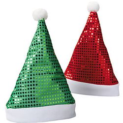 14in Tall x 10in Wide Polyester Sequin Santa Hats Red/ Green Assortment