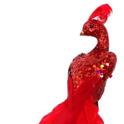 12in Long Red Glittered Peacock/ Feather Tail w/ Clip