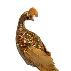 22in Long Gold Glittered Peacock/ Feather Tail w/ Clip