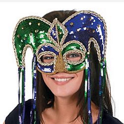Plastic Mardi Gras Sequin Jester Masquerade Half Mask