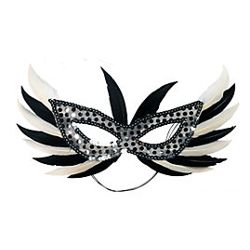 Eye Masks: Plastic Silver Sequin Feather Masquerade Mask