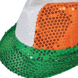 11in Long x 9in Wide Tricolor Irish Sequin Fedora Hat 