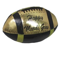 9in Long x 5in Wide Metallic Black and Gold Vinyl Footballs with Happy Mardi Gras 