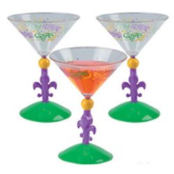 8 oz Plastic Mardi Gras Martini Glasses w/ Fleur de lis Design