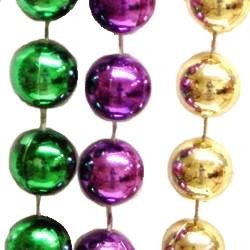 60in 12mm Metallic Round Purple/ Green/ Gold Mardi Gras Beads