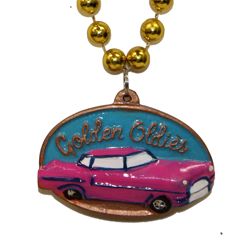 33in 10mm Gold Necklace with Antique Car Medallion 