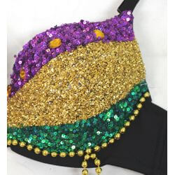 Sequin Mardi Gras Bra with Hanging Beads Size L/ XL