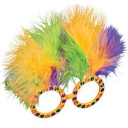 Fancy Beaded Mardi Gras Sunglasses w/ Feathers
