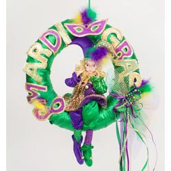 16in Mardi Gras Fancy Wreath w/ Mardi Gras Doll