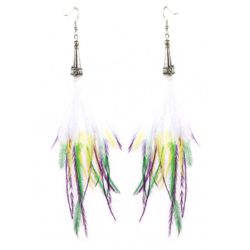 Mardi Gras Top Feather Silver Hook Earrings