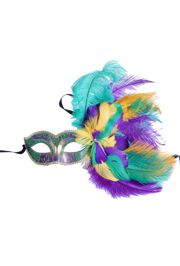 Mardi Gras Feather Eye Mask with Flower Design on the Side