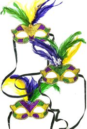 9in Tall x 6 1/4in Wide Mardi Gras Venetian Feather Mask with Glitter