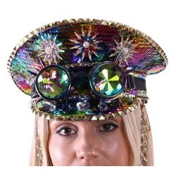 Festival/ Mardi Gras Hat with Goggles and Decorative Gold Chain